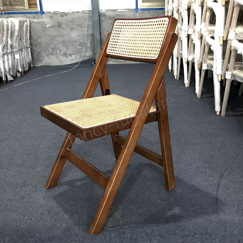 Folding Solid Rubber Wood Dining Chair with Natural Rattan Seat Backrest Portable Foldable Classic Design for Home & Hotel Use