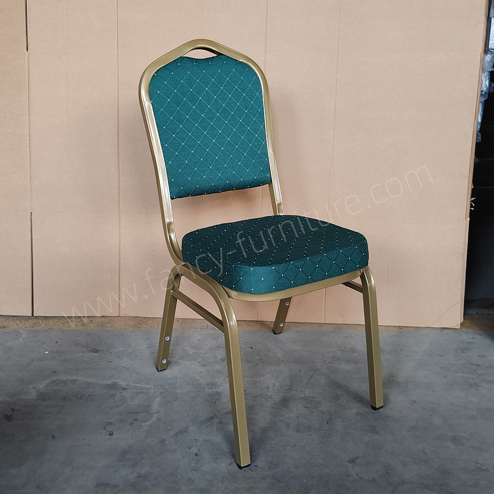 Used Hotel Banquet Chairs Cheap Stackable Stable Modern Metal Fabric Solid Back Foam Cushion Iron Legs Smile Banquet Chair