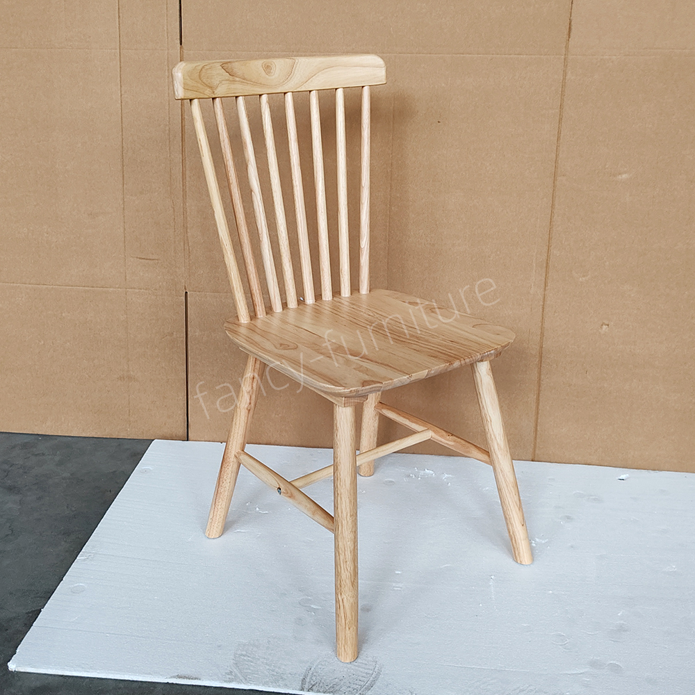Classic Windsor Style Armless Chair, Natural Rubber Wood Dining Chair with Spindle Back Durable & Ergonomic for Home Hotel Use