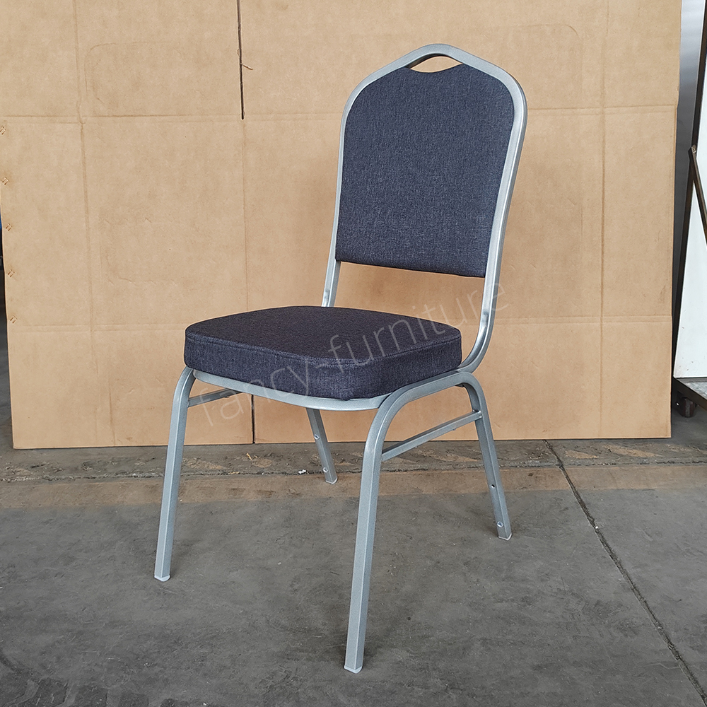  Banquet Chair Modern Metal Fabric Stackable Stable Commercial Hotel Dining Chair Solid Back Foam Cushion Iron Home Office
