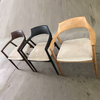 Black Finished Ash Wood Hiroshima Dining Chair with Soft Cushion, Minimalist Japanese Style Arm Chair for Home Use