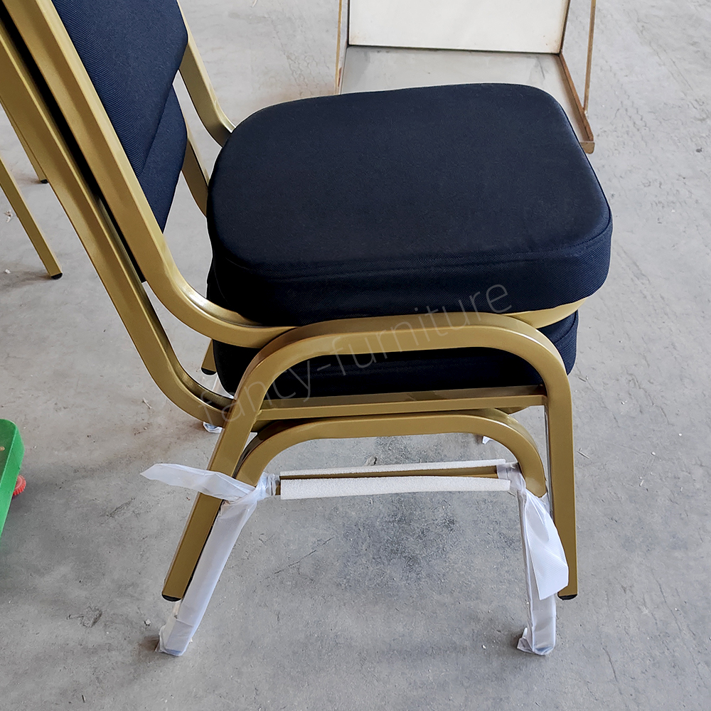 Wholesale Wedding Event Modern Stackable Metal Fabric Iron Legs Solid Back Commercial Foam Cushion Banquet Chair