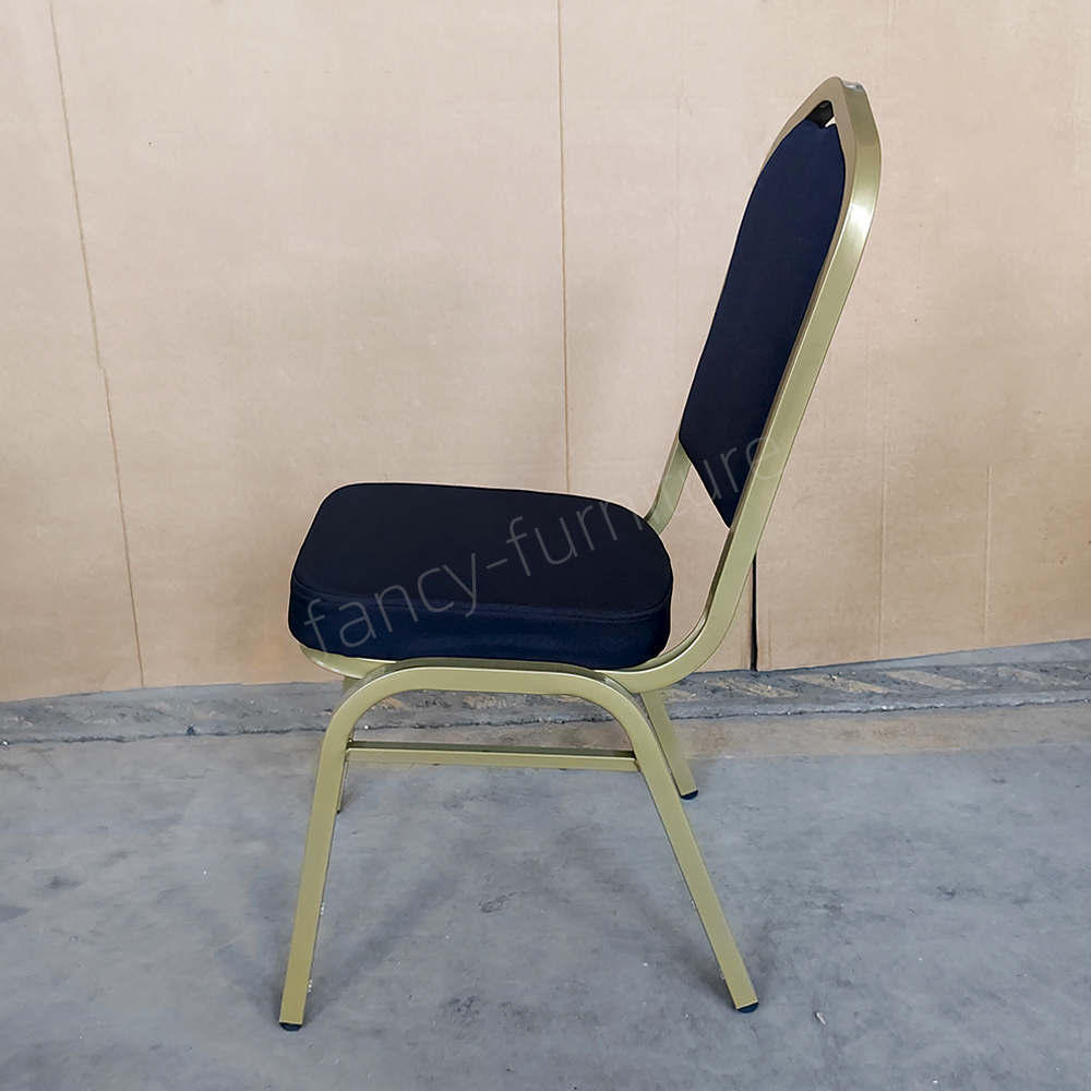 Wholesale Wedding Event Modern Stackable Metal Fabric Iron Legs Solid Back Commercial Foam Cushion Banquet Chair