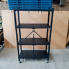 4-Tier Foldable Iron Kitchen Storage Shelf with Wheels Heavy Duty Powder-Coated Rolling Rack Organizer for Microwave Oven Food