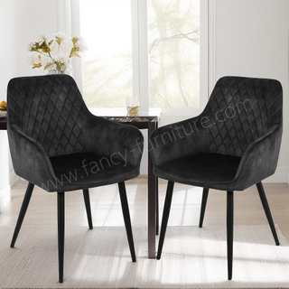 High-Back Velvet Dining Arm Chair, Soft Plush Fabric Dining Chair with Stable Metal Legs for Dining Rooms, Living
