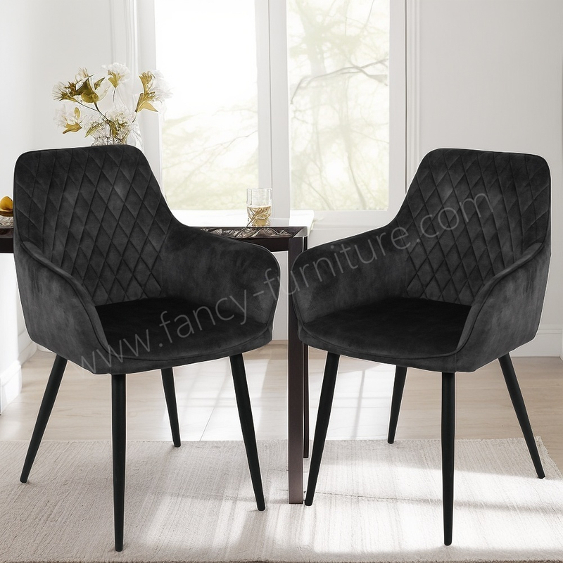 High-Back Velvet Dining Arm Chair, Soft Plush Fabric Dining Chair with Stable Metal Legs for Dining Rooms, Living