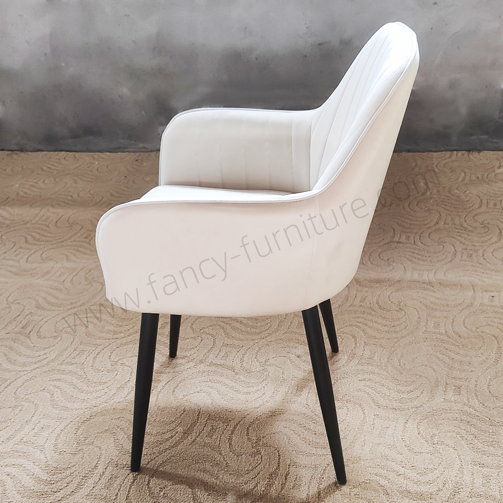 Armrest Velvet Dining Chair with Metal Legs, Modern Upholstered Accent Chair with Soft Fabric for Living Room, Restaurant Use