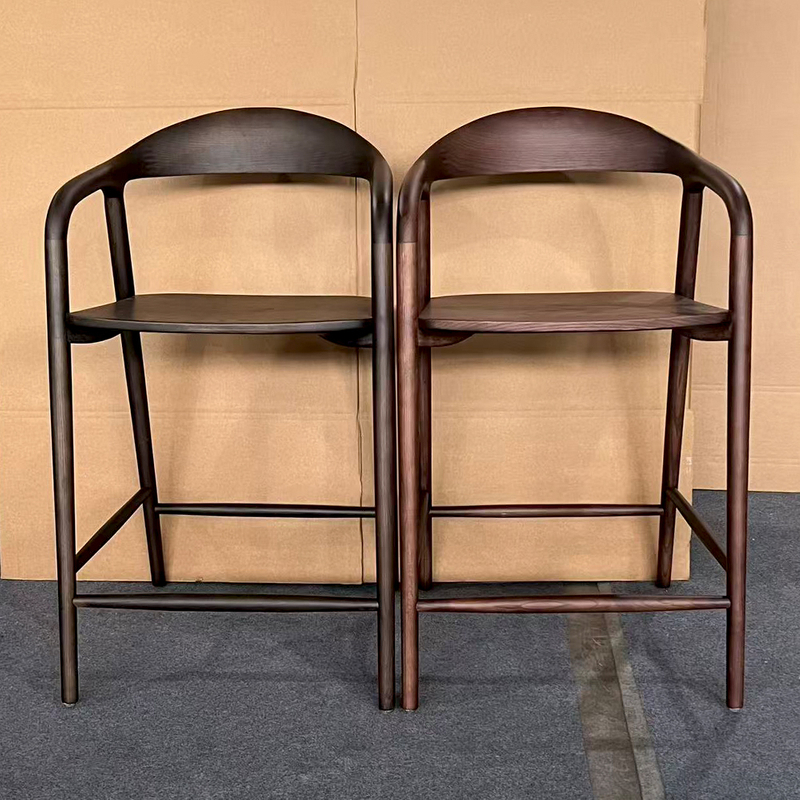 Hot Sale Solid Ash Wood Bar Stools, Machine-carved in One Piece by Shungite, Suitable for Restaurants And High-end Private Furniture.
