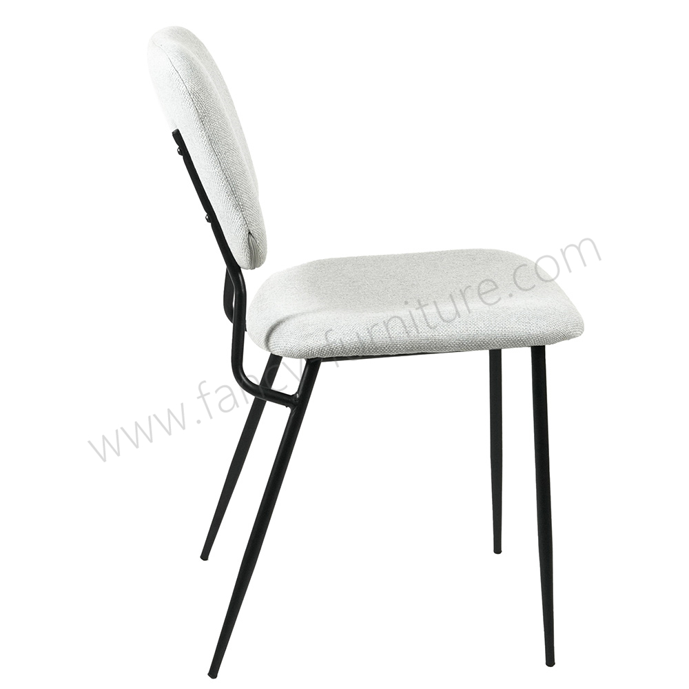 Linen Fabric Dining Chair with Black Metal Legs, Modern Upholstered Side Chair for Kitchen & Living Room