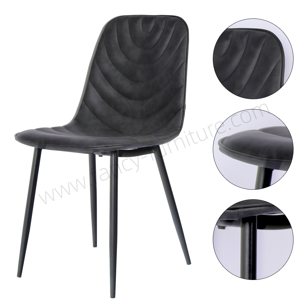 Modern High Quality Black PU Leather Dining Chair Comfortable Ergonomic Chair for Home Restaurant Cafe