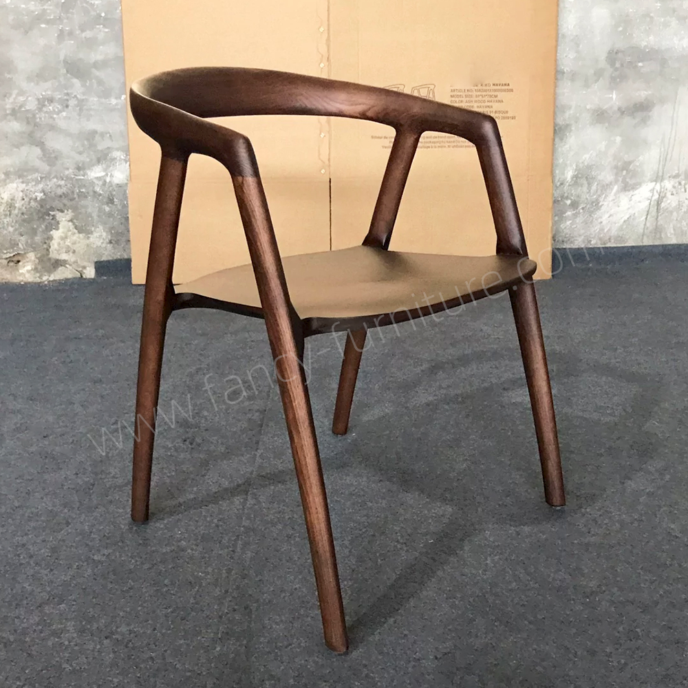 Modern Ash Wood Dining Chair with Armrests, Curved Back Design, Multi-Color Finishes for Home Kitchen & Restaurant
