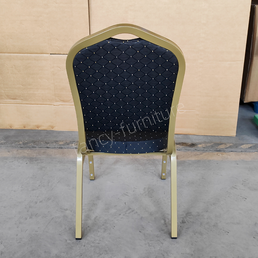 Used Hotel Banquet Chairs Cheap Stackable Stable Modern Metal Fabric Solid Back Foam Cushion Iron Legs Banquet Chair