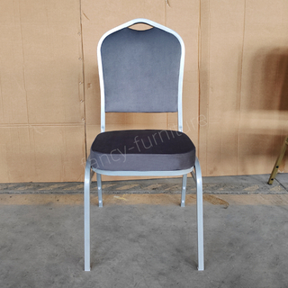 Fancy Banquet Chair Modern Metal Fabric Stackable Stable Commercial Hotel Dining Chair Solid Back Foam Cushion Iron Legs