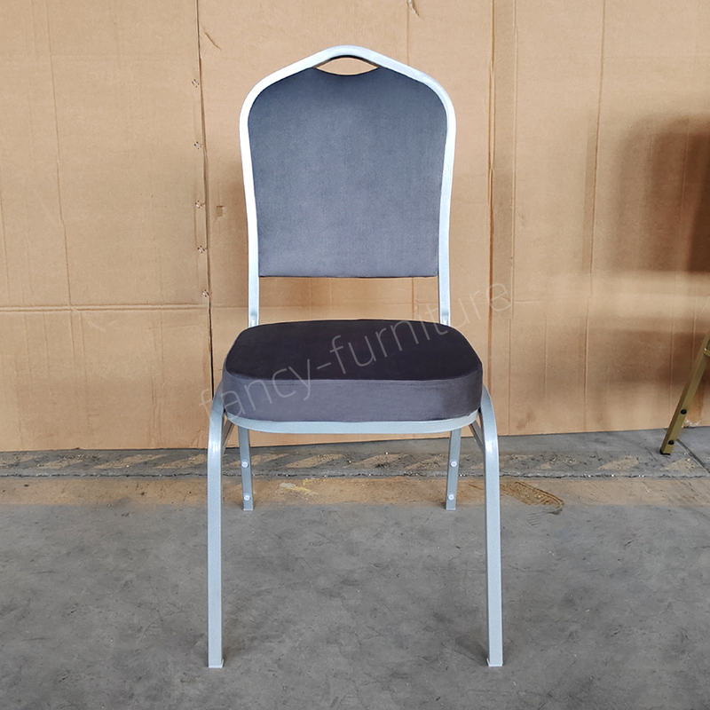 Fancy Banquet Chair Modern Metal Fabric Stackable Stable Commercial Hotel Dining Chair Solid Back Foam Cushion Iron Legs