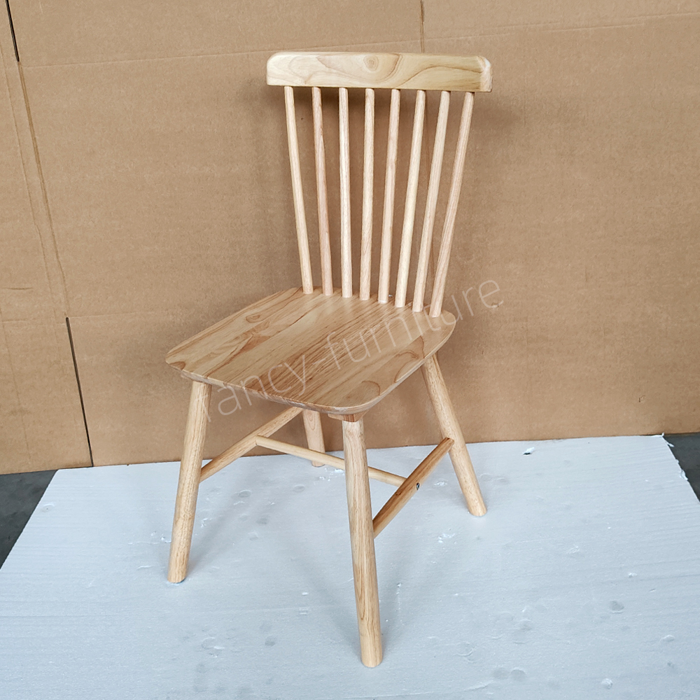 Classic Windsor Style Armless Chair, Natural Rubber Wood Dining Chair with Spindle Back Durable & Ergonomic for Home Hotel Use