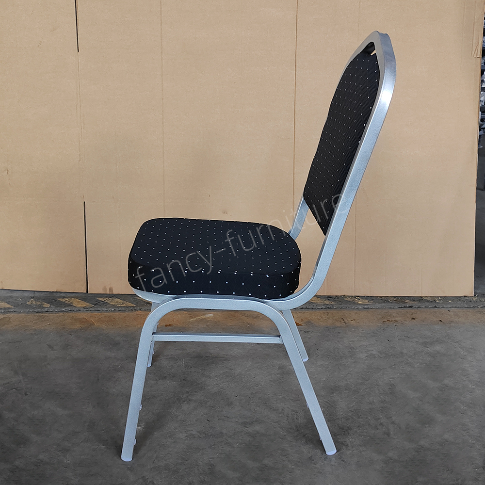Wholesale Stackable Indoor Banquet Chairs-Modern Design Solid Back Foam Cushion Iron Legs Stable Commercial Hotel Dining Chairs