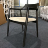 Black Finished Ash Wood Hiroshima Dining Chair with Soft Cushion, Minimalist Japanese Style Arm Chair for Home Use