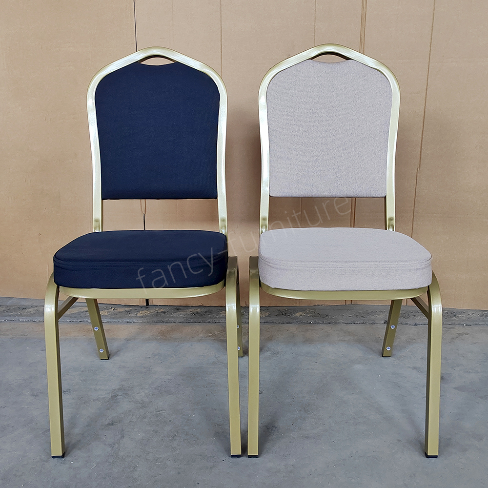 Wholesale Wedding Event Modern Stackable Metal Fabric Iron Legs Solid Back Commercial Foam Cushion Banquet Chair
