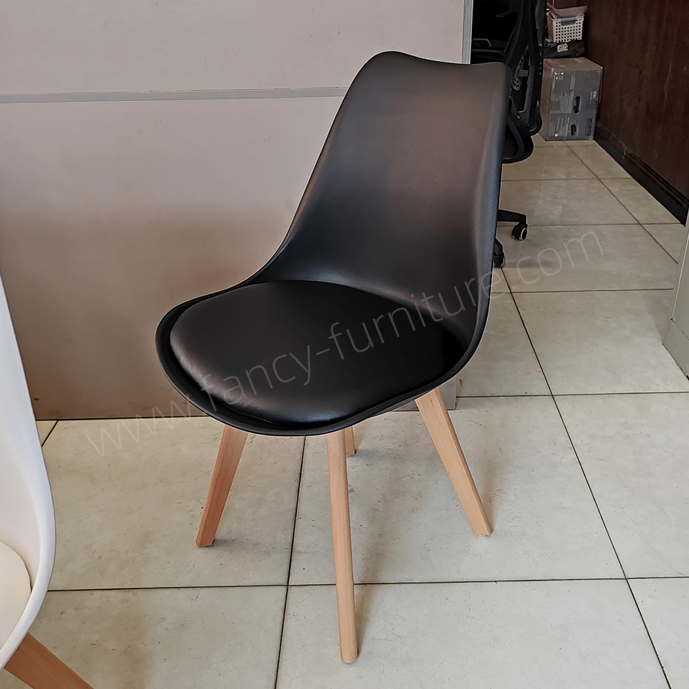 Plastic Modern Comfortable Ergonomic Durable Upholstered Tulip Dining Chair with Wood Legs Home Furniture