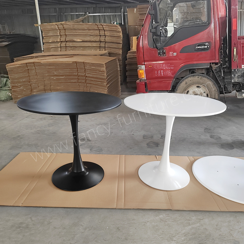 Nordic Tulip Round Dining Table, MDF Top with Metal Base, Black/White, for Kitchen, Cafe, Patio, Living Room