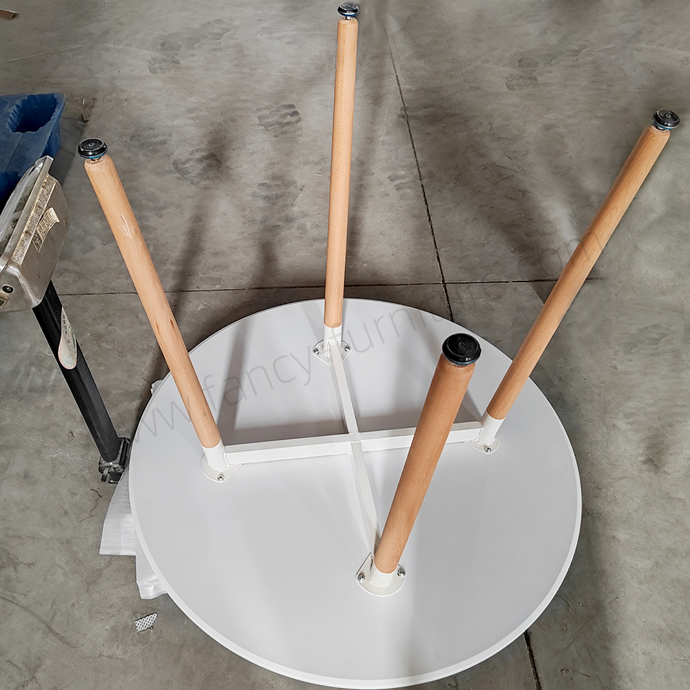 Scandinavian White Round Dining Table with Solid Beech Wood Legs - Nordic Style MDF Top Kitchen & Living Room Table