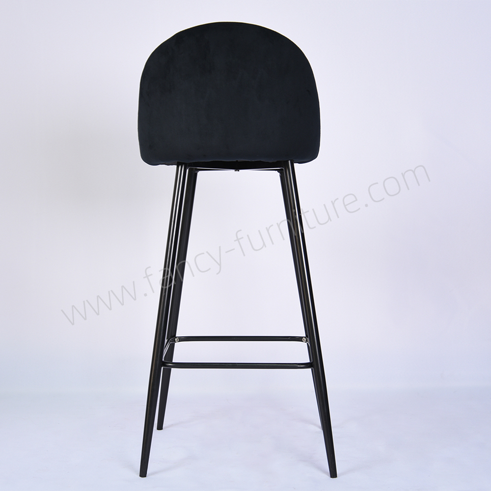 Modern Velvet Bar Chair with Black Legs Comfortable Height Bar Stool with Footrest for Kitchen Island, Home Bar