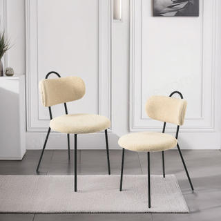 Soft Teddy Boucle Dining Chair, Comfortable Upholstered Kitchen Chair with Sturdy Black Legs