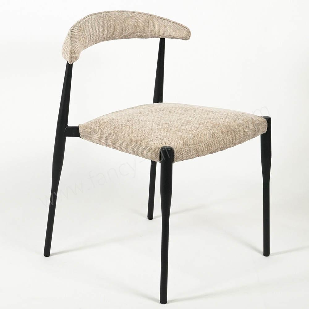 Durable Black Leg Linen Dining Chair, Curved Backrest Fabric Chair for Commercial & Home Use
