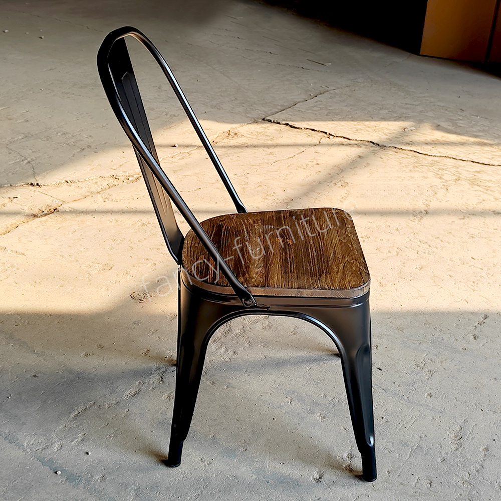 Black Industrial Stackable Metal Dining Chair with Solid Wood Seat, Iron Chair for Restaurant, Cafe, Patio And Home Kitchen