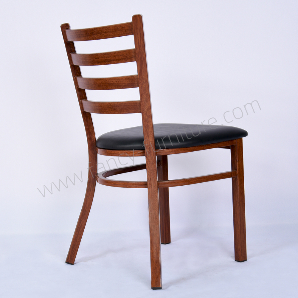 Wood Grain Metal Frame PU Leather Upholstered Dining Chair Non Foldable Durable Commercial Restaurant Side Chair For Hotel Cafe Banquet Home Dining Use