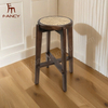 Real Rattan Cushion Round Stool Rubber Wood European Style High-end Home Luxury Solid Wood Chair