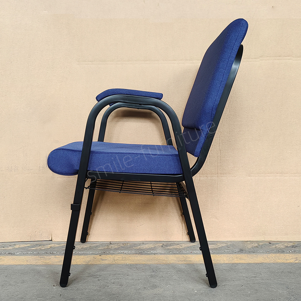 Custom Color Upholstered Arm Church Chair Stackable Iron Frame Modern Worship Seating for Religious Venue & Auditorium