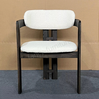 Modern Walnut Color Solid Wood Armrest Dining Chair with Upholstered Fabric Cushion, Curved Backrest for Home & Restaurant