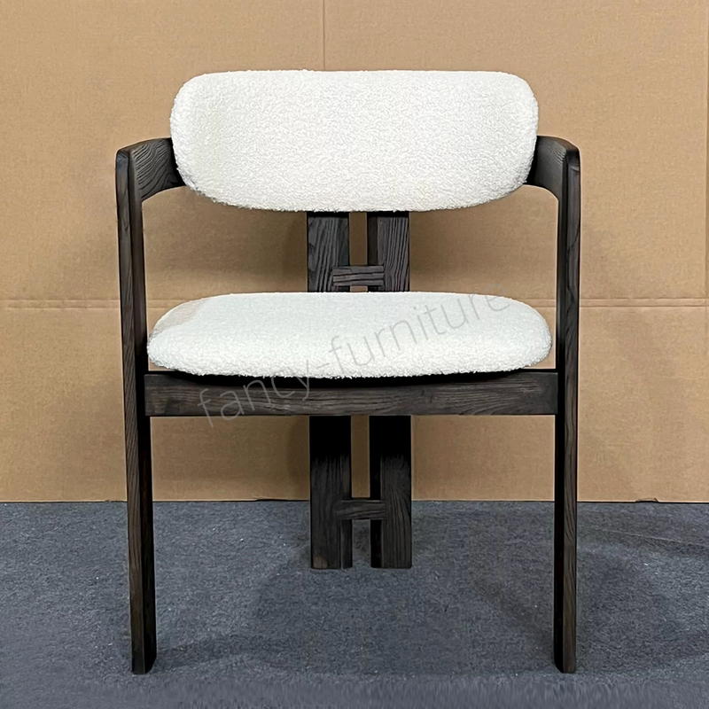 Modern Walnut Color Solid Wood Armrest Dining Chair with Upholstered Fabric Cushion, Curved Backrest for Home & Restaurant