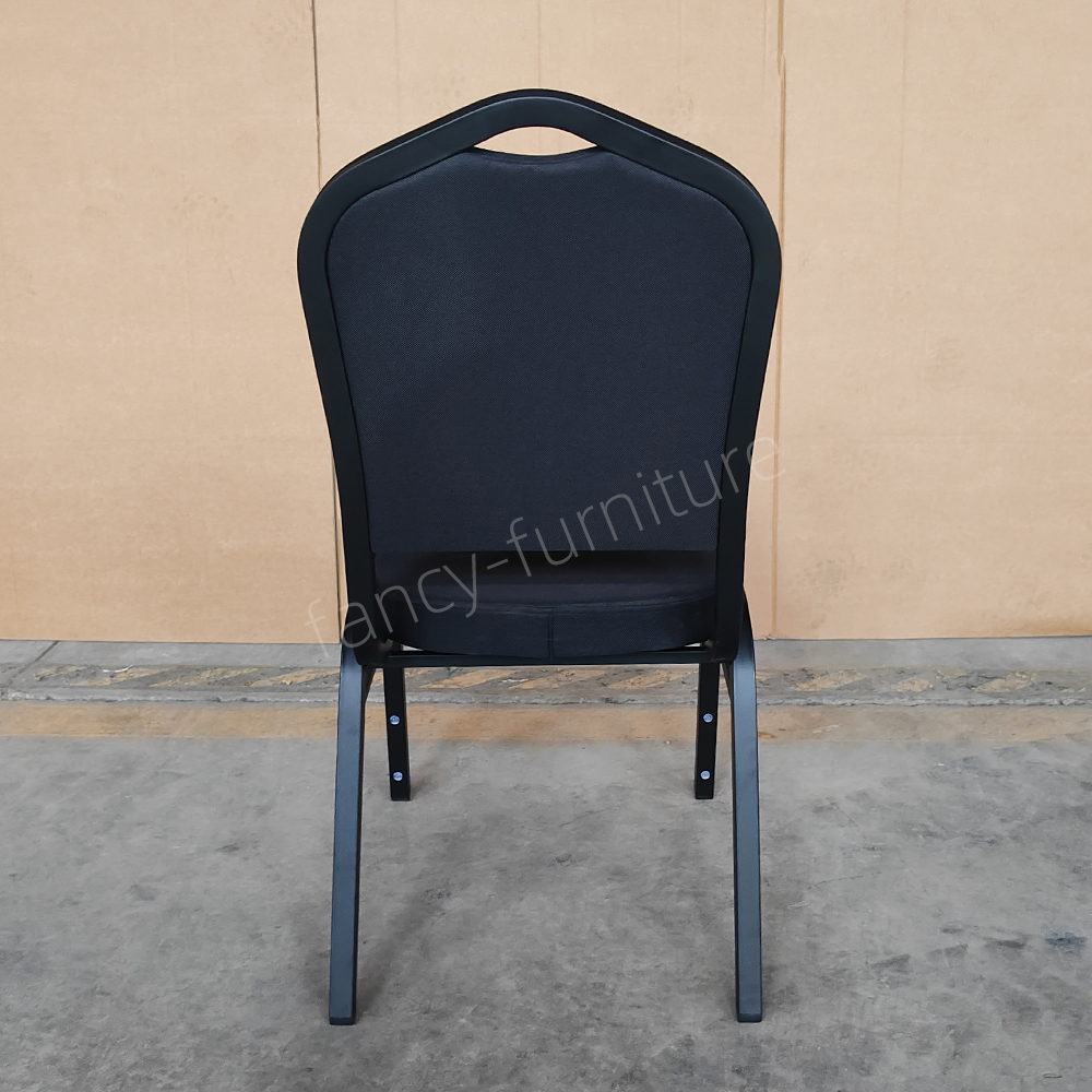 Banquet Chair Modern Metal Fabric Stackable Stable Commercial Hotel Dining Chair Solid Back Foam Cushion Iron Legs Chairs