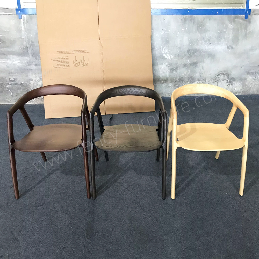 Modern Ash Wood Dining Chair with Armrests, Curved Back Design, Multi-Color Finishes for Home Kitchen & Restaurant