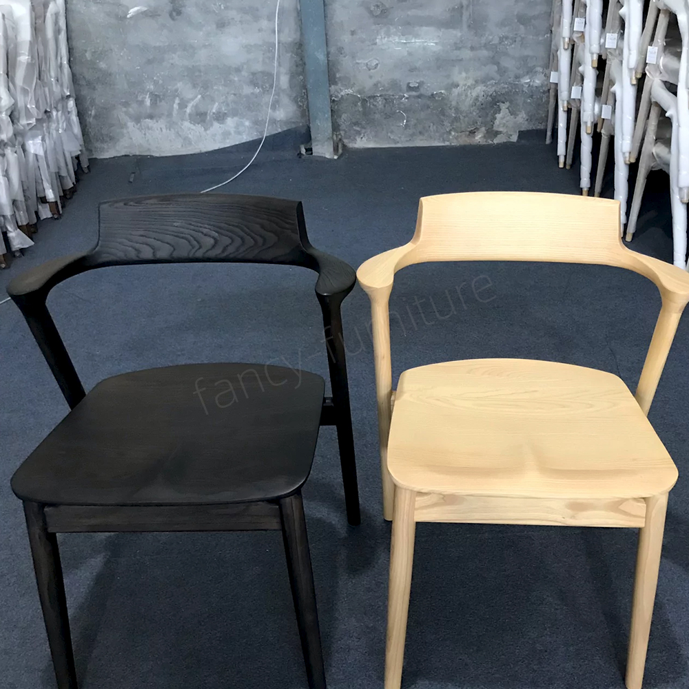 Nordic Modern European Design Peninsula Dining Chair Natural Finish Ash Solid Wood Armchair for Home Furniture & Hotel Use