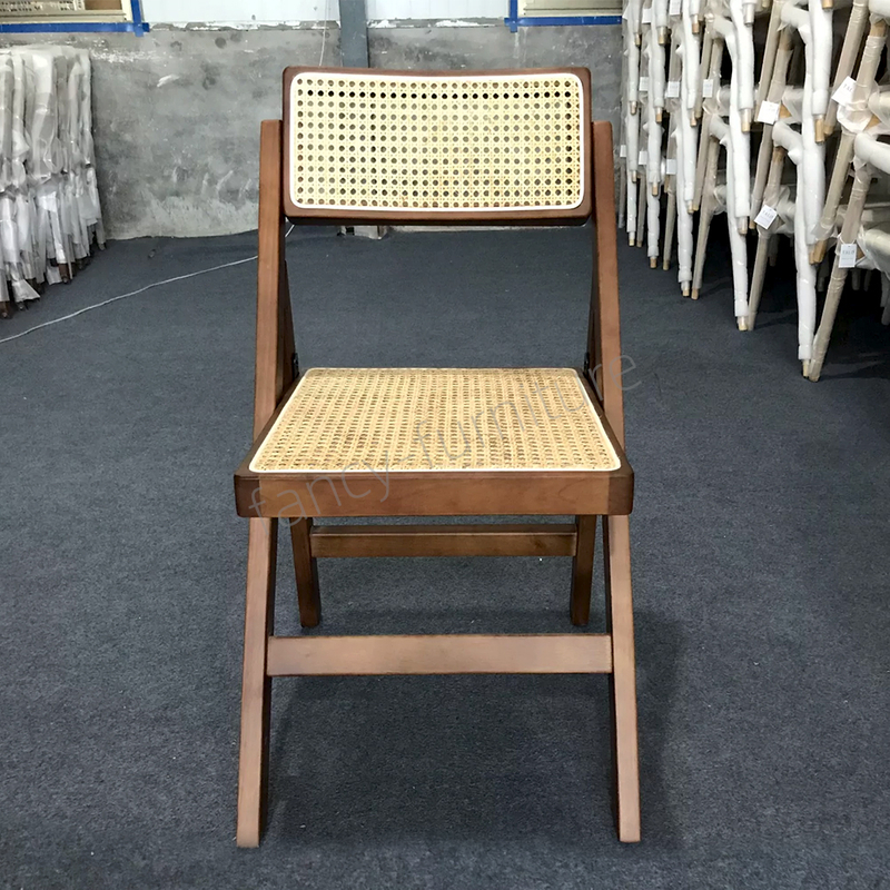 Folding Solid Rubber Wood Dining Chair with Natural Rattan Seat Backrest Portable Foldable Classic Design for Home & Hotel Use