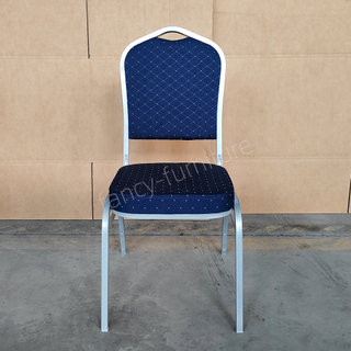 Fancy Banquet Chair Modern Metal Fabric Stackable Stable Commercial Hotel Dining Chair Solid Back Foam Cushion Iron Legs Outdoor