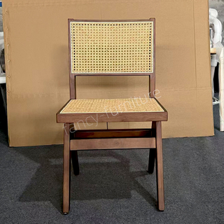Rubber Wood Frame Rattan Dining Chair, Nordic Style Armless Woven Chair with Natural Finish for Home, Restaurant & Banquet