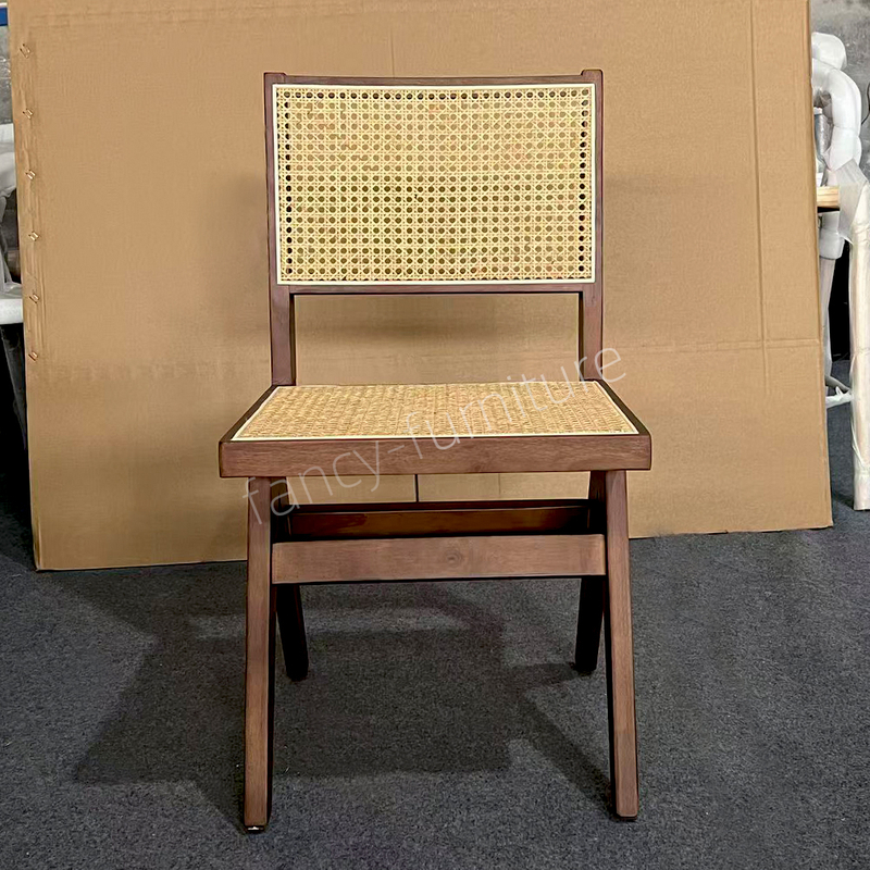 Rubber Wood Frame Rattan Dining Chair, Nordic Style Armless Woven Chair with Natural Finish for Home, Restaurant & Banquet