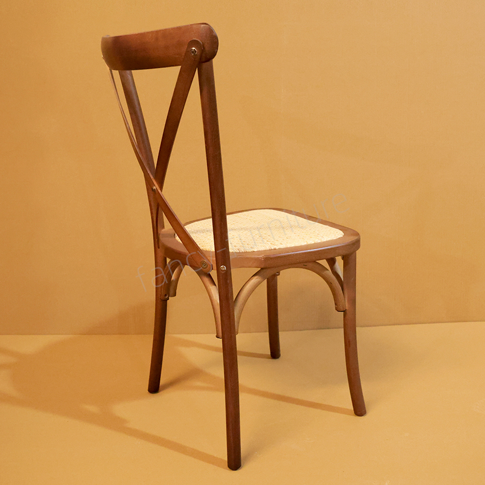 Wholesale Stackable Beech Wood Crossback Chairs, Natural Real Rattan Seat, Durable Rustic Dining Chairs for Cafe & Hotel Use