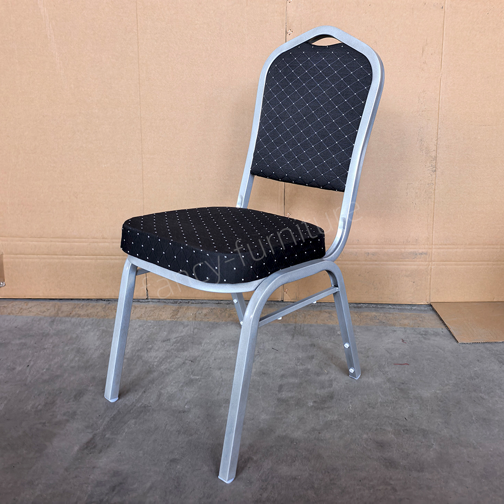 Modern Stackable Stable Metal Fabric Iron Legs Solid Back Commercial Foam Cushion Home Office Banquet Chair