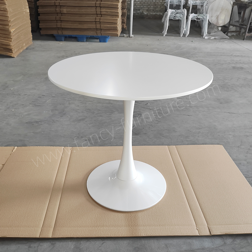 Nordic Tulip Round Dining Table, MDF Top with Metal Base, Black/White, for Kitchen, Cafe, Patio, Living Room