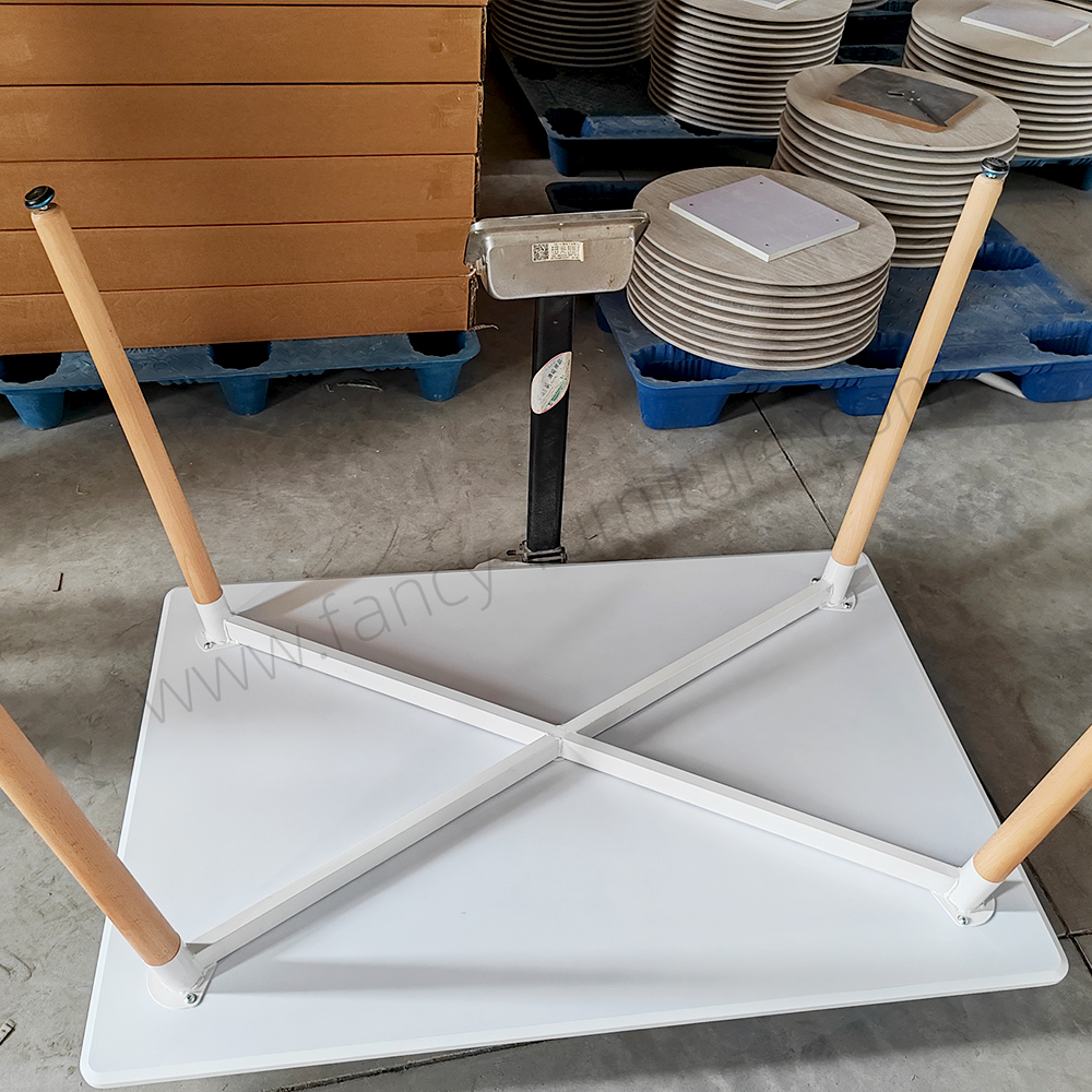Minimalist White/Black Dining Table with Solid Beech Wood Legs And Stable X-Support Base for Kitchen Cafe Or Office Use