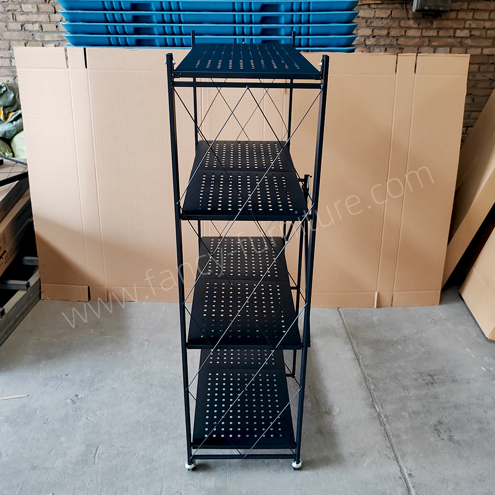 4-Tier Foldable Iron Kitchen Storage Shelf with Wheels Heavy Duty Powder-Coated Rolling Rack Organizer for Microwave Oven Food