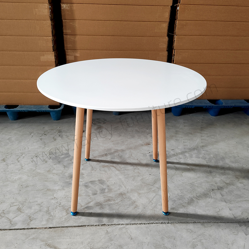 Scandinavian White Round Dining Table with Solid Beech Wood Legs - Nordic Style MDF Top Kitchen & Living Room Table