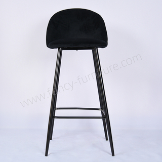 Modern Velvet Bar Chair with Black Legs Comfortable Height Bar Stool with Footrest for Kitchen Island, Home Bar