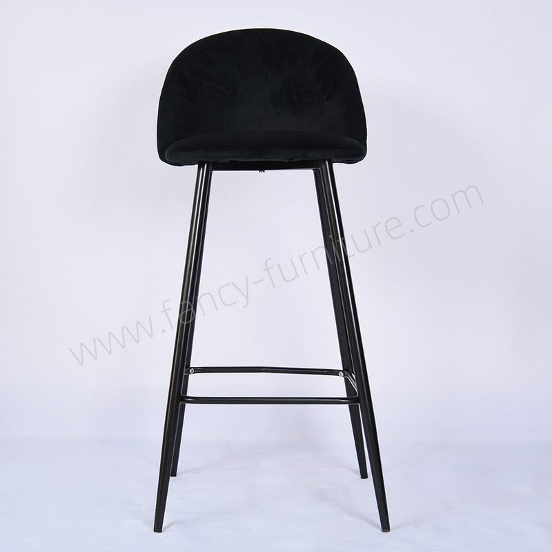 Modern Velvet Bar Chair with Black Legs Comfortable Height Bar Stool with Footrest for Kitchen Island, Home Bar