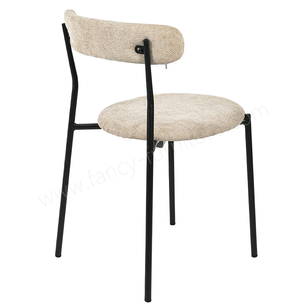Breathable Linen Curved Back Dining Chair, Soft Fabric Kitchen Chair with Sturdy Black Metal Frame